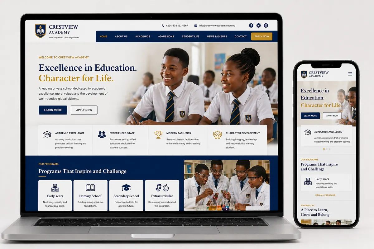 Professional portfolio website Nigeria